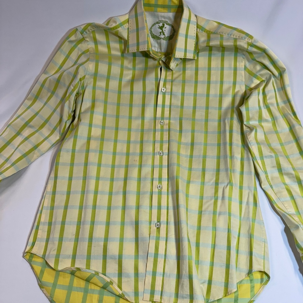 Bugatchi Button Down Yellow/Green Plaid Shirt - image 1